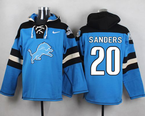 Nike Lions #20 Barry Sanders Blue Player Pullover NFL Hoodie - Click Image to Close